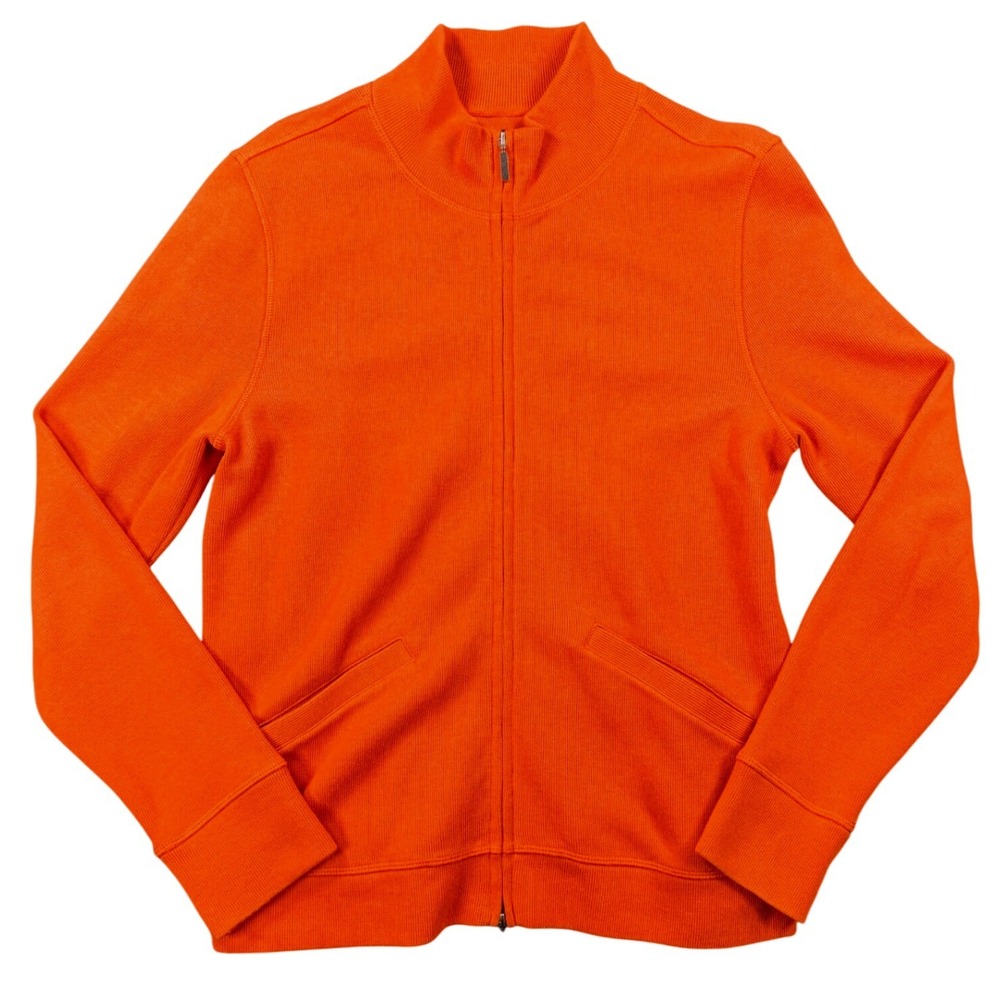 Faconnable Mens Burnt Orange Full Zip Cotton Knit Cardigan Sweater Small